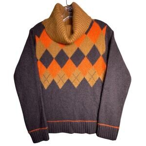 Vtg 90s Rafaella Argyle Lambswool Rabbit Hair Turtleneck Sz M